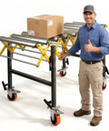 Stainless Steel Expandable Roller Conveyor Packs Hella Tough 900 Pound Load Capacity Adjustable Length And Height For Warehouses Lockable 360 Degree Swivel Casters Make Material Handling No Sweat with cardboard box.