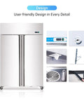 Heavy Duty Commercial Upright Freezer Stainless Steel Two Door Reach In Cooler 36 Cubic Foot Capacity with user-friendly design details.