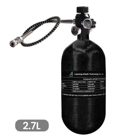 4500 Psi 2.7L Carbon Fiber Scuba Tank With Paintball Fill Station Valve Regulator Gauge, black composite cylinder