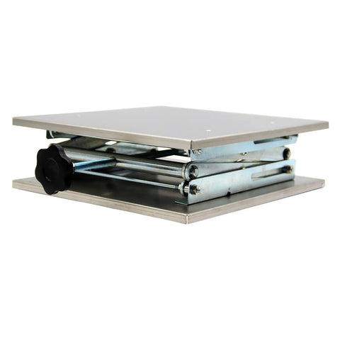 Workhorse Stainless Steel Lab Jack Lift Table With 12x12 Inch Platform, side view of scissor mechanism, 304 grade steel