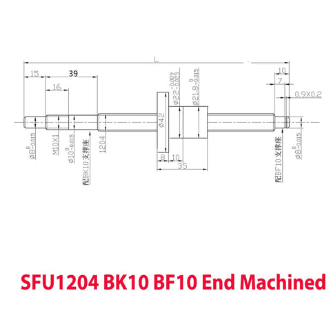 Technical drawing of SFU1204 Ball Screw With Ball Nut Right Hand Thread RM1204 BK10 BF10 End Machined for 3D Printers