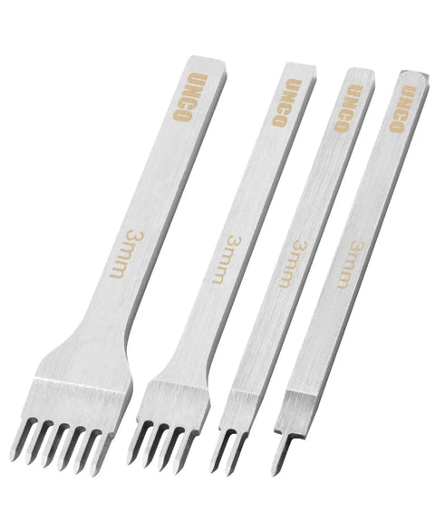 Leather Stitching Hole Punch Set, 4 Pack With 3mm And 1 2 4 6 Prongs, Stainless Steel Stitching Chisel Kit For DIY Leatherwork