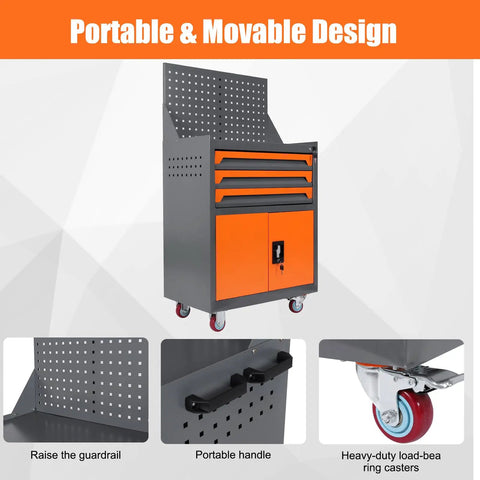 Rolling Tool Cart With Drawers Tool Box Organizer For Auto Repair And Workshop Use Built From Thick Steel With Rust Resistant Finish Includes Top Tray And Interior Liners For Scratch Protection Great For Garage And Warehouse, front view.