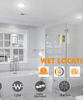 Bathroom with 7.5 Inch LED Ceiling Light with 12W 840lm 5000K Daylight Flush Mount White Finish Wet Location High CRI 90 Plus