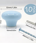 Top Shelf 10 Pack Ceramic Cabinet Knobs And Drawer Pulls In Sweet Sky Blue featuring 32mm rounded glossy ceramic design and screws.
