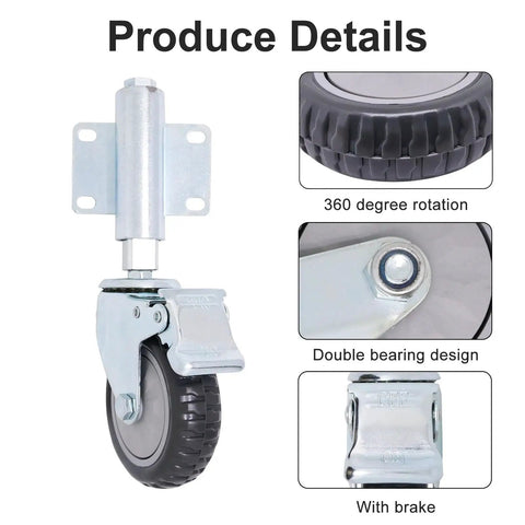 Heavy Duty Gate Support Wheel That Handles Weight Like A Champ And Rolls Buttery Smooth With Spring Loading And Foot Brake, 360 degree rotation and brake design.