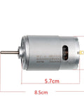 Twin Pack 24V RS555 35000RPM Electric Motors For Power Wheels Upgrade Kit showing dimensions 8.5cm x 5.7cm x 3.6cm