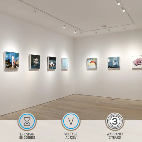 Pro Grade 17.5W LED H Track Light Heads illuminating art gallery, ETL Listed, Dimmable CRI90 4000K Neutral White, easy installation