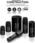 Master Impact Socket Set for Three Eighths Inch and One Half Inch Drives, 38 Piece, SAE and Metric Sizes, black Cr-V steel sockets