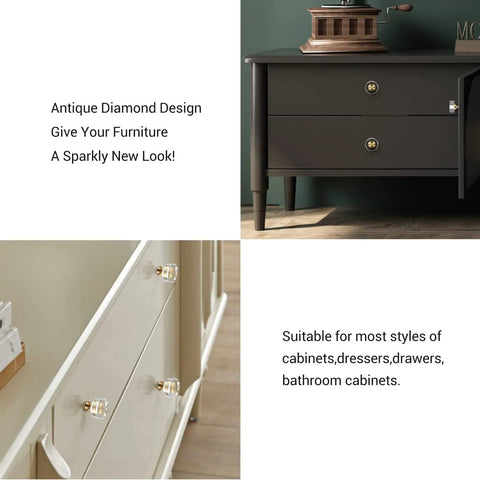 Six Pack One And A Quarter Inch White Glass Crystal Cabinet Knobs Gold Brushed Brass Round Drawer Pulls For Dresser Closet Kitchen Cabinets And Bifold Doors Hardware Sleek Swanky Finish on dark dresser