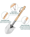 19.8 Inch Round Point Digging Shovel With Wood Handle Stainless Steel Spade Pro Grade With Serrated Edge and ergonomic handle