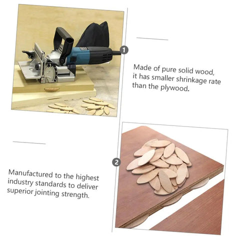Beech Wood Biscuit Joining Set 100 Pcs Tenon Joint Tool Kit for Woodworking cabinetry and carpentry with biscuit connectors.