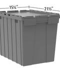 Heavy Duty Plastic Storage Totes With Hinged Flip Top Lids Blue 21.5 X 15 X 17 Inch Stackable 3 Pack for gear and supplies