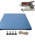 Rugged Diamond Plate Floor Scale With Badass 20000 Pound Capacity And Rock Steady Led Display, 7X7 ft blue platform and display unit.
