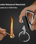 Infinity Lighter Multitool Keychain With Bottle Opener And Waterproof Windproof Permanent Match, shown being lit