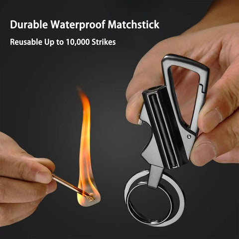 Infinity Lighter Multitool Keychain With Bottle Opener And Waterproof Windproof Permanent Match, shown being lit