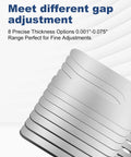 MUZIK 56-piece stainless steel shim kit, 2x2 in shims, close-up stack