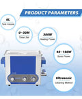 Big 6 Liter Ultrasonic Cleaner With Digital Timer And Heat Function For PCBs Jewelry Tools showing product parameters like tank volume, heating power.
