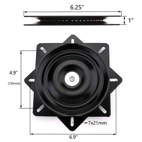6.25 Inch Bar Stool Swivel Plate Replacement With Beefy Heavy Duty Square Swivel Mechanism Ball Bearing Turntable Base, top view