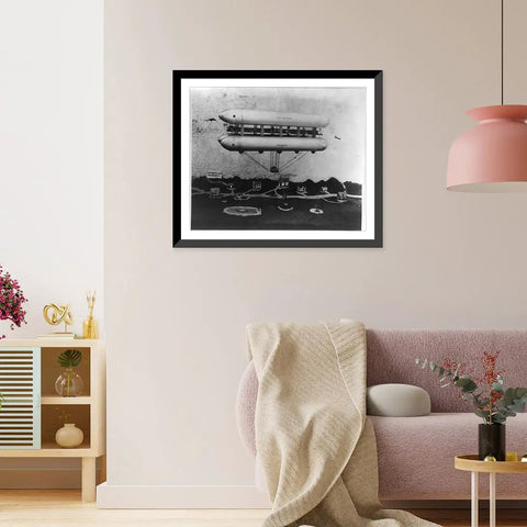 Vintage Airship Toy Model Wall Art Framed Black Wood Print, museum quality archival paper with fade resistant inks in living room