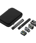 Modular Rechargeable Laser Meter With Bilateral Beam And Bluetooth Featuring Four Hella Handy Modules With Digital Roller and Level in a sleek black case.