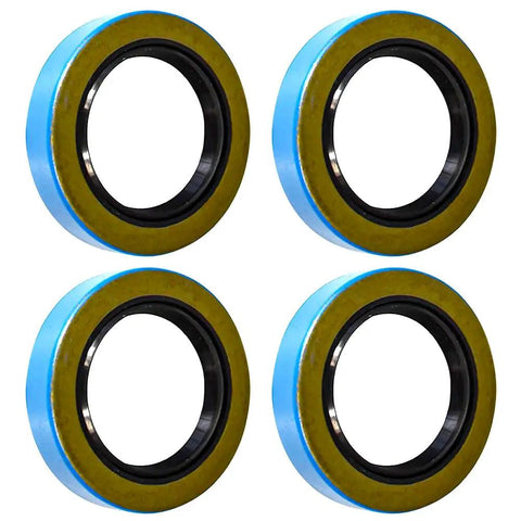 Trailer Hub Grease Seal Kit 10-36 22333TB For 5200-7000 Lb Axles 2.25 Inch By 3.37 Inch Seal Size Fits 42 Spindle EZ Lube Axles Four Seals Ideal Replacement For Dexter 010-036-00 And Transcom 22333TB 4 Pack, image of four round blue and brown grease seals.