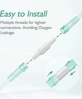 Oxygen tubing swivel connector with white body and green end fittings; 360° rotation, 10-pack.