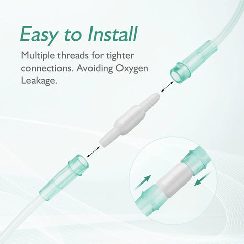 Oxygen tubing swivel connector with white body and green end fittings; 360° rotation, 10-pack.