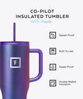 Co Pilot Insulated Travel Mug With Straw And Flip Cap Lids 40 Oz Leak Proof Cup Holder Friendly Aurora Color with handle