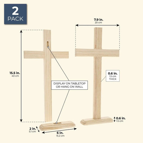 Killer Natural Unfinished Wood Crosses For Arts And Crafts Projects And 2 Pack Measuring 7.9 X 15.5 Inches displayed with measurements.