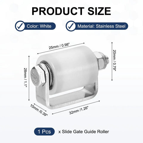 1 Inch Nylon Gate Guide Roller With C Post Welded Bracket And Ball Bearing Side Roller Assembly For Sliding Doors Rust Proof Nylon Wheel White