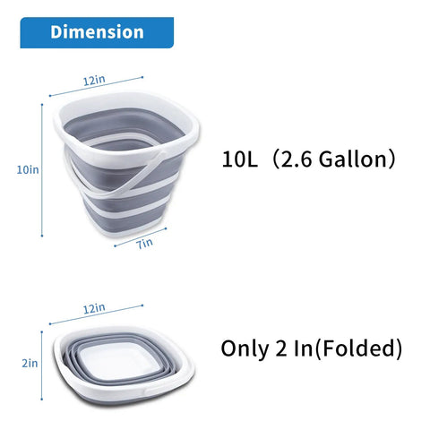 Collapsible 10L Water Bucket for Outdoor Cleaning and Camping Foldable 2.6 Gallon Plastic Mop Bucket with Handle Space Saving Grey
