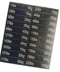 Weight Stack Labels for Gym Equipment Pack with Black Load Plate Decals Clear Identification Stickers on white background.