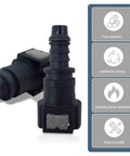 No Sweat Auto Fuel Line Quick Connect Male Female Joint Fitting Straight Hose Adapter 9.49 Mm Id 8 Mm Tube with high-temp PA12 plastic design.