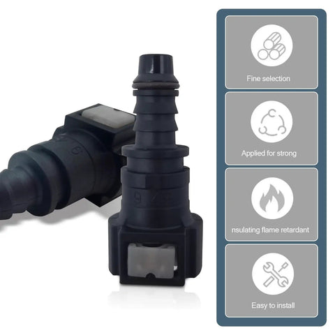 No Sweat Auto Fuel Line Quick Connect Male Female Joint Fitting Straight Hose Adapter 9.49 Mm Id 8 Mm Tube with high-temp PA12 plastic design.