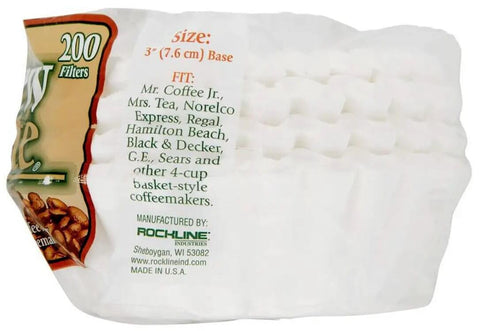 Four Cup Coffee Basket Disposable Filters 400 Count for Home Coffee Makers, Keeps Grounds Out and Flavor In, package side view