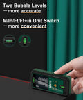 Laser Distance Meter With 393 Feet Range, Digital Backlit LCD, 6-Digit Display, showing two bubble levels