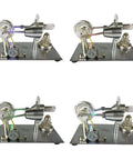 Mini Stirling Engine Science Toy For Hands On Learning Real Working Heat Engine With Cool Colorful LED Lights Generator And Educational Model For Physics Experiments STEM Gift Silver Finish, showing four units on display.