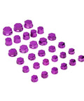 Purple 30 Piece Motorcycle Bolt Cap Covers Assortment Kit With Hex Head Dome Caps For Engine Frame And Fairing Protection Fits Kawasaki Honda Suzuki Dirt Bikes Chrome Plated Plastic Finish, purple bolt covers