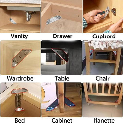 Router Table Plate And Furniture Corner Connector Kit with stainless steel L brackets for various furniture types