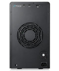 Back view of an 80TB external RAID drive with cooling fan, ports, and power connection for seamless integration.