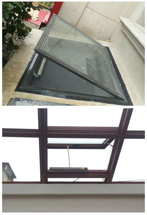 Automatic Electric Chain Window Opener For Skylights With Rain Sensor And Motor Actuator installed on skylight