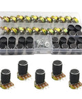 20 Pack High Quality B10K 10K Ohm Knurled Shaft Linear Rotary Potentiometers With Black Knob Kit WH148 Includes Nuts Washers Caps For Quick Precise Tuning