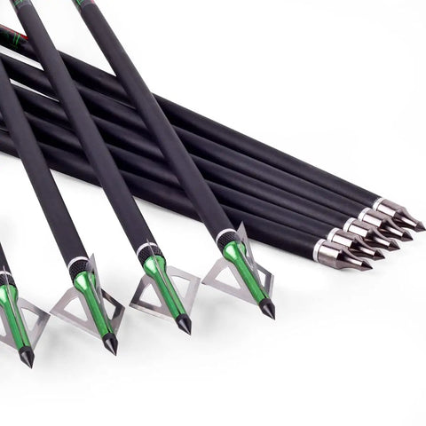 Carbon Crossbow Bolts 20 Inch Arrows Set, 12 Pack With 6 Broadheads, Interchangeable Tips, O Ring Locking Screw Tip, Hunt Ready