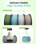 Neatly wound multi-color filament spools showcasing stability with bear print and smooth extrusion.