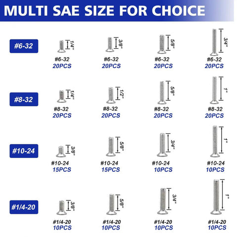 1800 Piece Hardware Set With Stainless Steel Nuts Bolts Washers And Screws In A Double Sided Yellow Organizer Box size chart