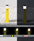Heavy Duty Steel Bollards 42 Inches Tall With Yellow Black Reflective Tape And Concrete Fillable Core for outdoor visibility.