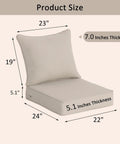 Thick Outdoor Patio Cushions Set Of 2 Deep Seat Cushions 22x24x5.1 Inches For Most Chairs, showing size dimensions.