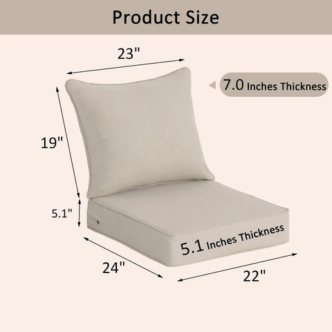 Thick Outdoor Patio Cushions Set Of 2 Deep Seat Cushions 22x24x5.1 Inches For Most Chairs, showing size dimensions.