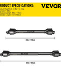 Heavy Duty PTO Shaft For Tractors Featuring 1-3/8 Inch 6 Spline Round Implement End, 43in and 61in lengths, made of carburized steel.